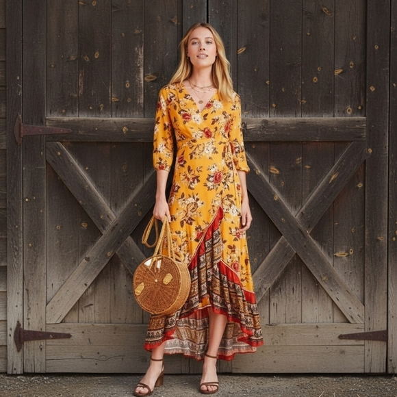FARM Rio Dresses & Skirts - Farm Rio Siogne Floral Maxi Wrap Dress